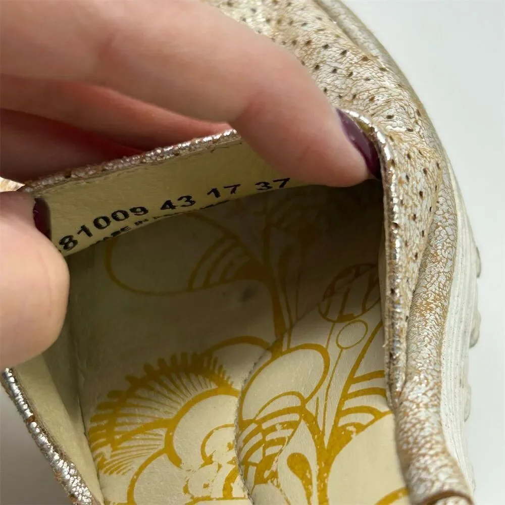 Fly London Women's Gold Wedge Sandals Size 37 (US 6-6.5) Adjustable Strap